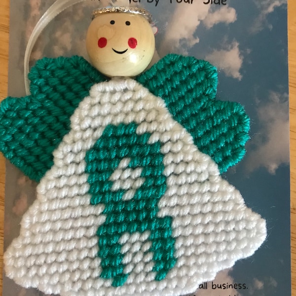 Teal Ovarian Cancer PTSD Tourette’s Panic Disorder Awareness Ribbon Angel Handcrafted Ornament