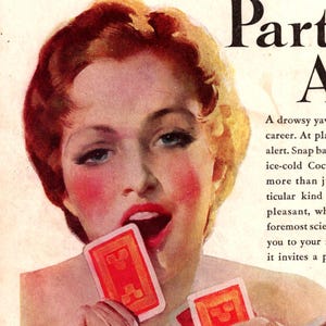 1933 Coca-Cola IMPRESSO AD Bocejando Mulher Jogando Cartas Não Sonolenta Coca-Cola Anúncio 6,75 x 10 Impressões Colecionáveis Vintage