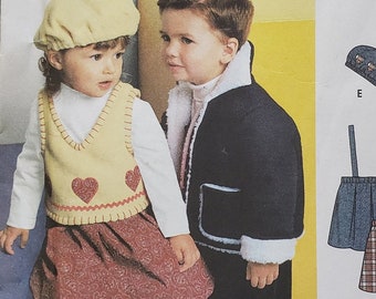 Toddlers Overalls Skirt Vest Jacket and Hat Simplicity 4832 Sewing Pattern 2000 Size 1/2 1 2 3 4 UNCUT