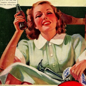 1940 Coke PRINT AD Young Woman Polishing Silver WWII Era Vintage