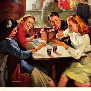 1947 Coke PRINT AD Everybodys Club Coca Cola Advertisement Friends at Diner 6.75 x 10 Vintage Mini Collectible Poster Jack Wittrup Artwork