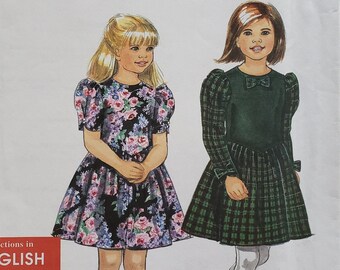 Childs Dress Puffy Sleeves Knee Length Simplicity 7916 Sewing Pattern 1997 Size 3 to 8 UNCUT