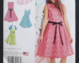 Girls Dress in Two Lengths and Knit Shrug Simplicity 1213 Sewing Pattern 2015 Size 8 to 16 Girls Plus Size 8.5 to 16.5 UNCUT