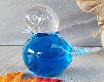 Blue Bird Glass Paperweight | Hand Blown Art Glass Sun-catcher | Cute Bluebird of Happiness | Office Gift for Bird Lover