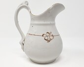 Antique Ironstone Creamer with Gold Lustre Tea Leaf Cloverleaf Decoration