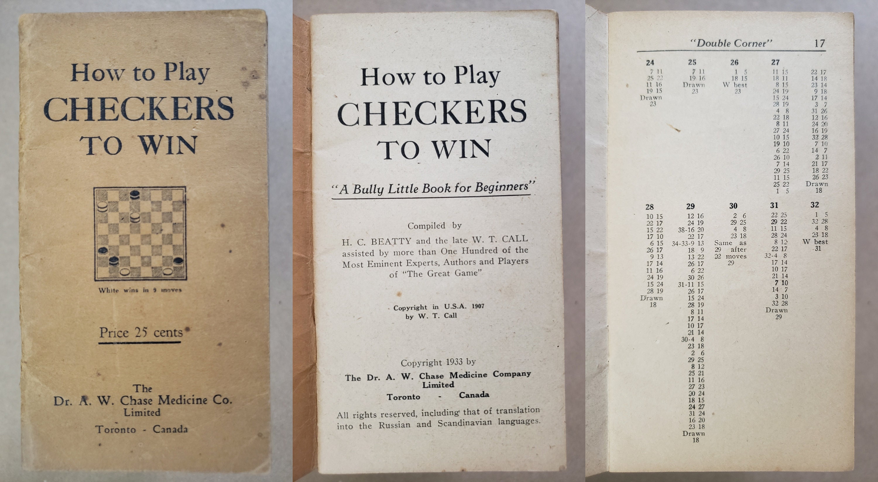 Writing Book Checkers 3 Vintage Checkers Books Lees Guide to the Game of Draughts, Hills ...