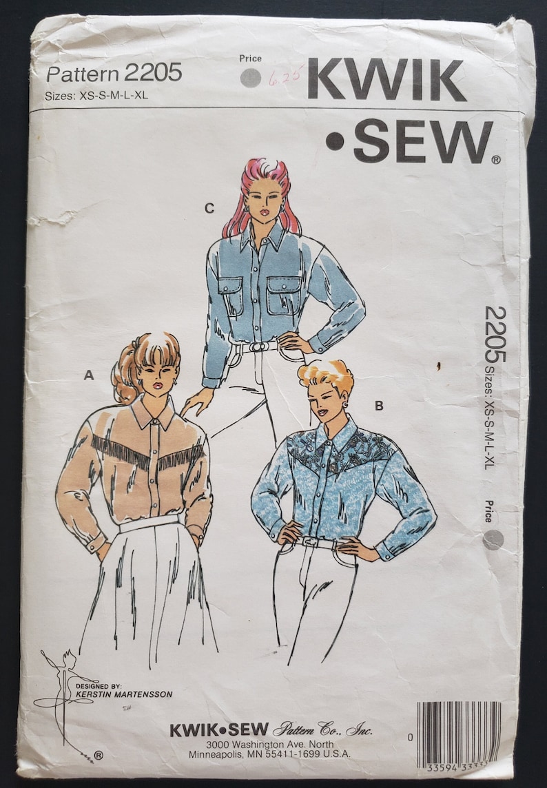 Misses Shirts Kwik Sew 2205 Sewing Pattern 1992 Size XS S M L XL UNCUT immagine 1