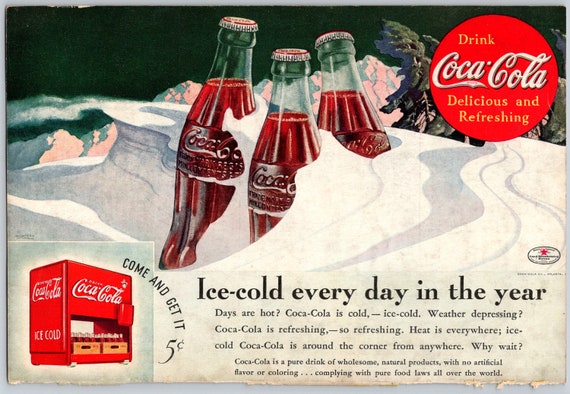 1935 Coke PRINT AD Snow Drift Winter Coca Cola 6.75 X 10 Vintage