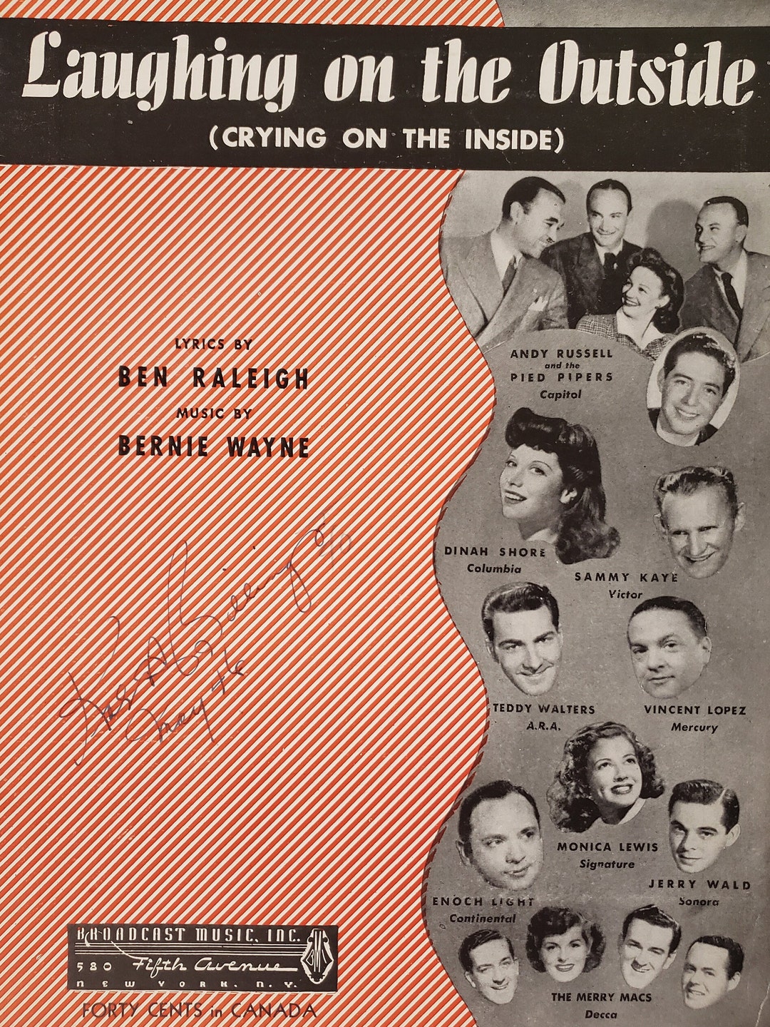 Ben Raleigh Laughing on the Outside Crying on the Inside 1946 Sheet Music by Ben ...