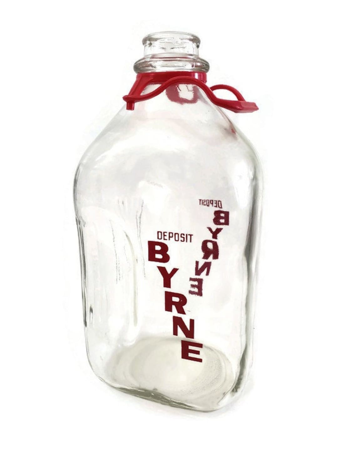 Byrne Dairy Half Gallon Glass Milk Bottle With Red Plastic Handle and