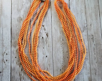 Bright Orange 49” Multi-Stranded Beaded Necklace | 1960s Neon Mod Sautoir Necklace | Vintage Costume Jewelry | Summer Orange Hippie Style
