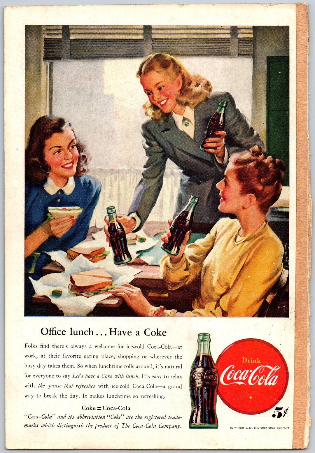 1947 Have a Coke PRINT AD Coca Cola Advertisement 1940s Career