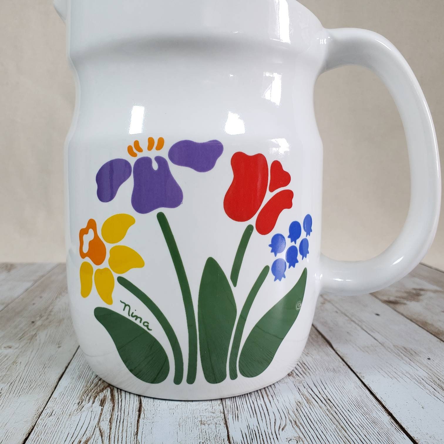 1980s Nina Floral Treasure Craft Pitcher Ceramic Jug Daffodil Iris ...