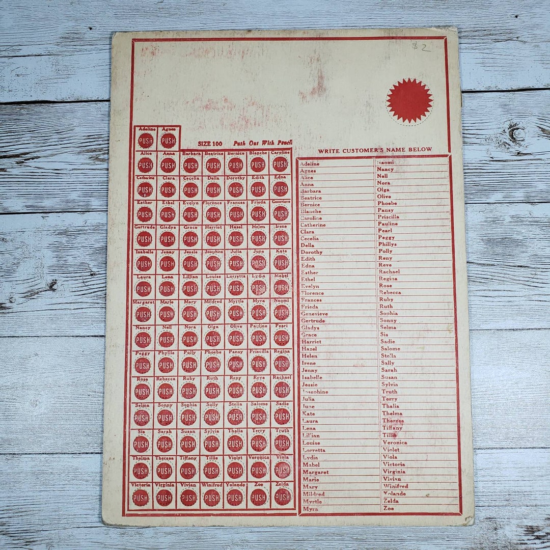 Punch Board Trade Stimulator With 100 Names UNUSED Punch Tab Etsy