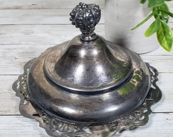 Silver Plated Covered Butter Dish with Reticulated Edge Electroplated Nickel Silver