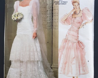 Bridal Gown Vogue Sewing Pattern 1826 Size 14 Wedding Dress 1986 Retro 1980s Prom Vintage Costume Pattern UNCUT