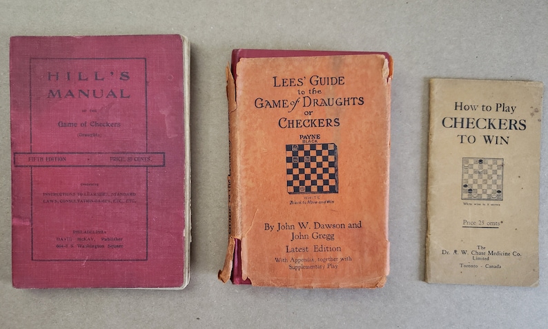 Writing Book Checkers 3 Vintage Checkers Books Lees Guide to the Game of Draughts, Hills ...
