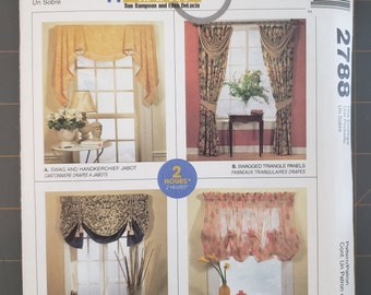 McCall's Home Dec In-A-Sec Window Treatments 2788 Sewing Pattern Swags Jabots Panels Valance 2000 UNCUT