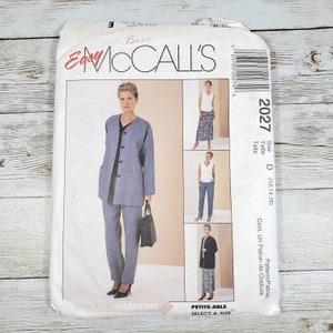 Cardigan Top Pull On Pants and Skirt Vintage Sewing Pattern 1999 Easy McCalls 2027 Size 12 14 16 Bust 34 36 38 UNCUT FF