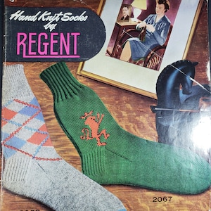 1940s Hand Knit Socks and Stockings by Regent Vol. No. 20 Knitting Instructions Booklet Argyle Diamond Ribbed Vintage Sock Patterns