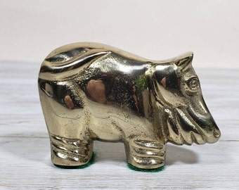 Miniature Brass Hippopotamus Figurine Cute Vintage House Hippo Mini Animal Decor