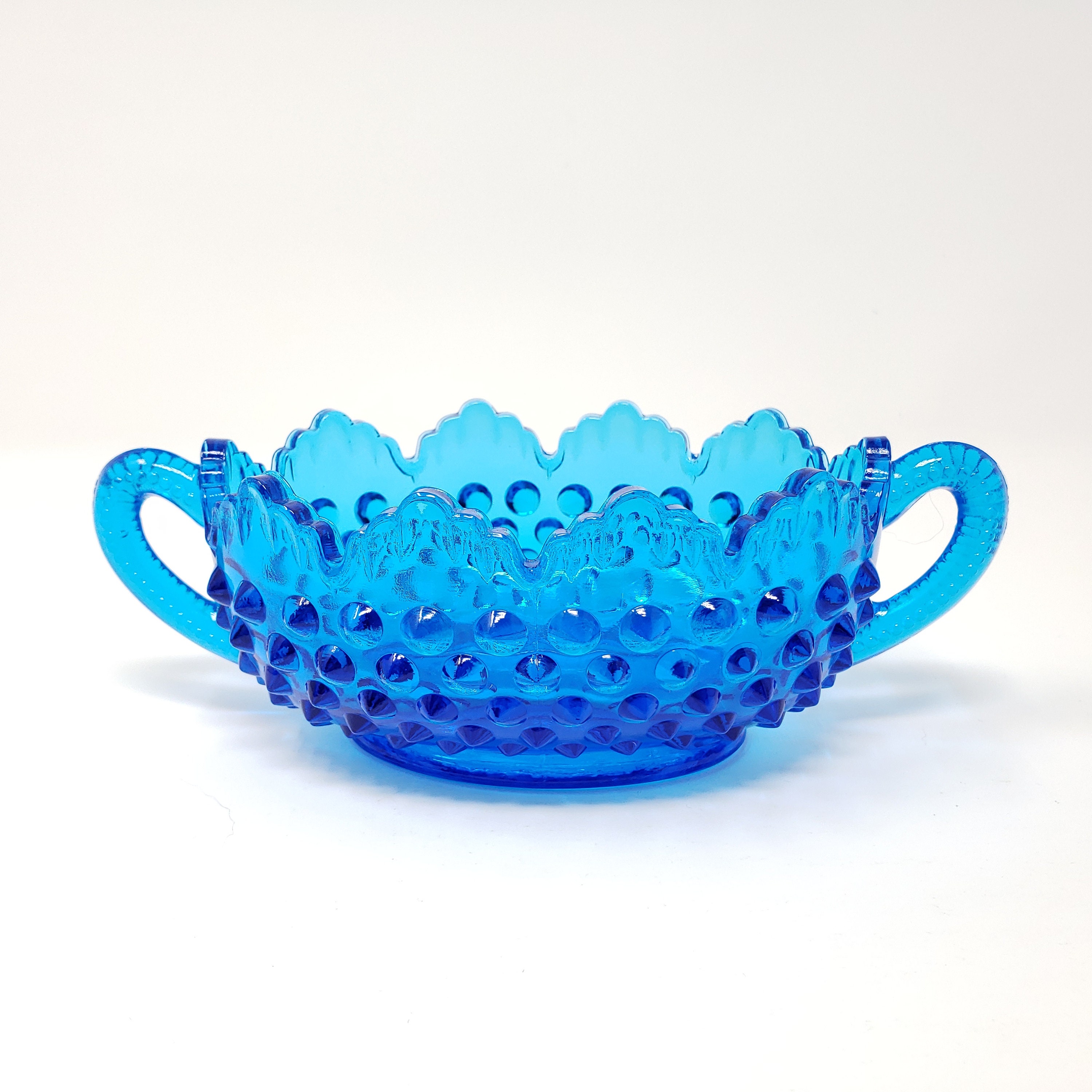 Fenton Hobnail Colonial Blue Handled Nut Dish 3633 Oval Etsy