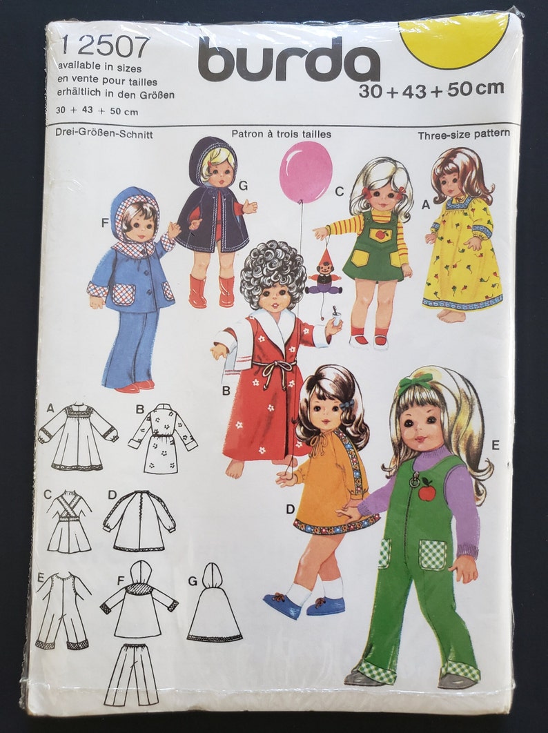 Doll Clothes Wardrobe Burda 12507 Robe Cape Suit Pattern Sealed Uncut 30 43 50 cm 12-17-20 image 1