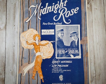 Midnight Rose Sheet Music 1923 with UKULELE Acc. | Sidney Mitchell Lew Pollack Friend and Sparling | Albert Barbelle Redhead Flapper Cover