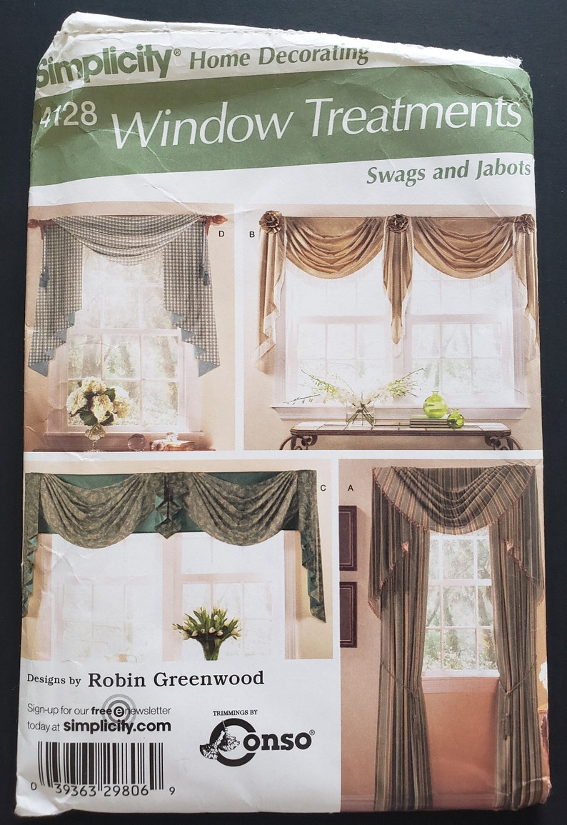 Swags and Jabots Window Treatments Simplicity 4128 Home Decorating Sewing Pattern by Robin