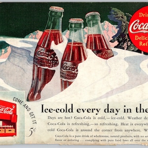 1935 Coke PRINT AD Snow Drift Winter Coca Cola 6.75 x 10 Vintage Collectible Prints