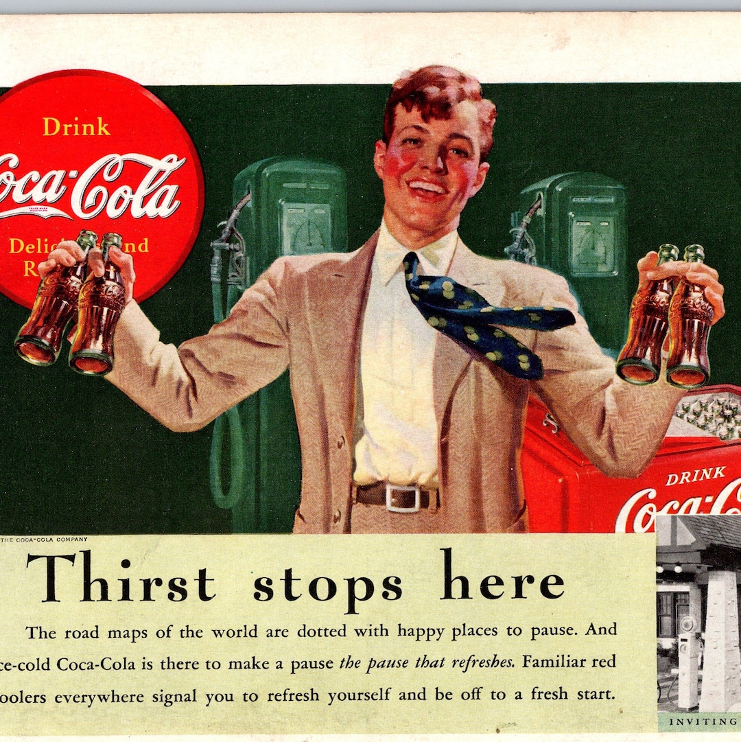 1939 Coke VINTAGE PRINT AD Young Man Traveling Service Station pic