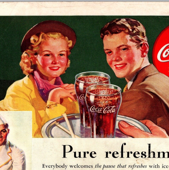 1938 Coke PRINT AD Teenagers Date Coca Cola Advertisement Pure