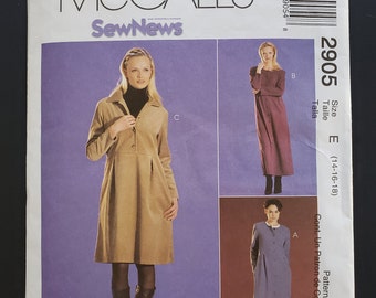 Misses Easy Fitting Versatile Dress in Two Lengths Sewing Pattern McCalls SewNews 2905 Front Buttons Side Pockets Plus Size 14 16 18 UNCUT