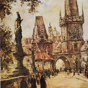 Ludolfs Liberts Prague Czech Republic Charles Bridge Book Plate Art Print Latvian Artist 1947 Europaische Symphonie 6.25&quot; x 9&quot;