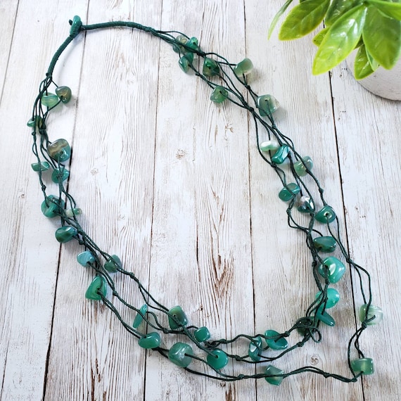Details about   Green Chrysoprase Tumbled Gemstone Necklace 24" long 