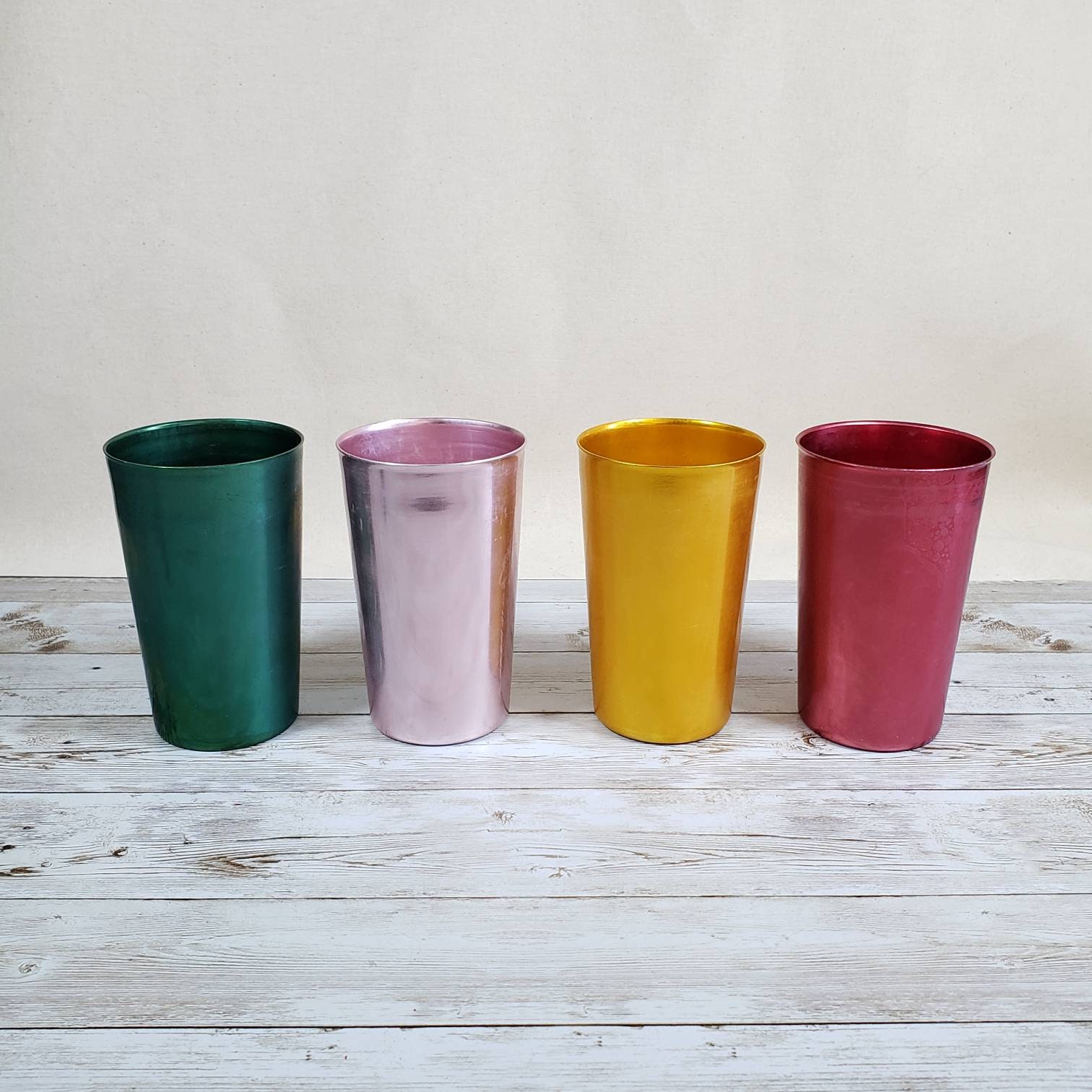 Retro Vintage Style Aluminum Tumbler Cups Set of 6 Fun Retro Colors  Unbreakable Metal Cups 16 Oz. Each 