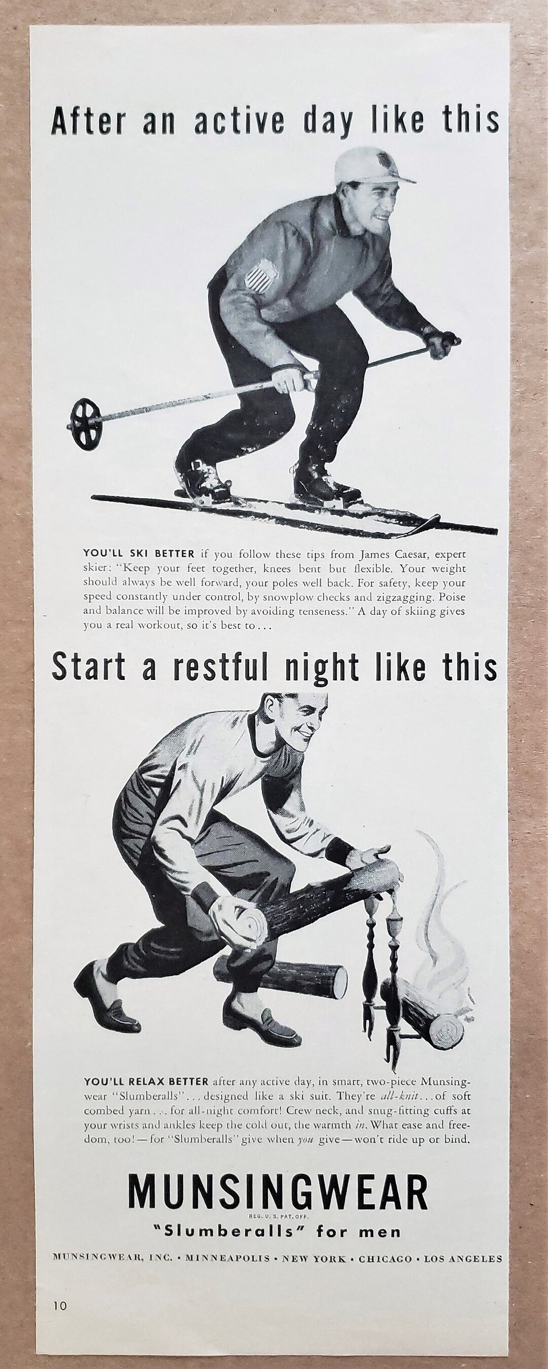 Munsingwear Slumberalls for Men 1945 Original VINTAGE PRINT AD 5 X 13