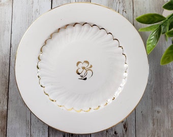 Pair of Cloverleaf Side Plates with Gold Accents | Gold Lustre 7.25” Bread Plates, Salad Plates | Gilt Edge Dishes | Vintage Tablescapes
