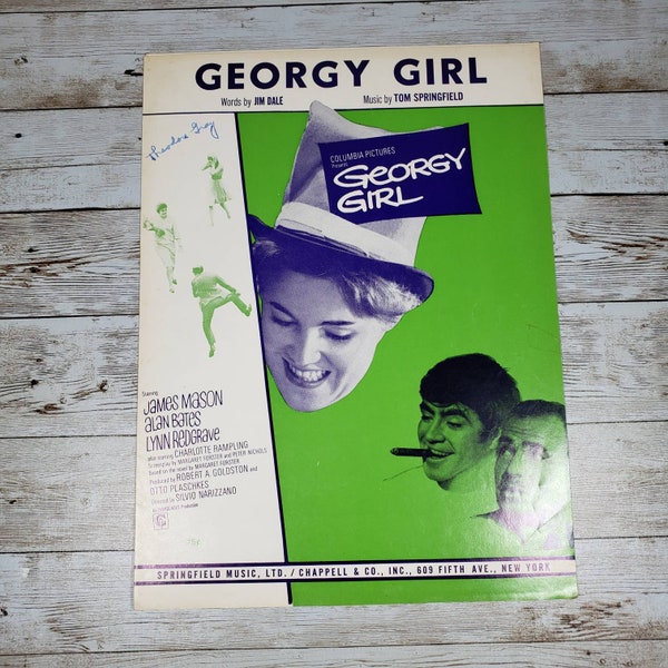 Georgy Girl Sheet Music 1966 | Jim Dale Tom Springfield | Lynn Redgrave Alan Bates James Mason | Vintage Movie Theme Songs | Mini Poster