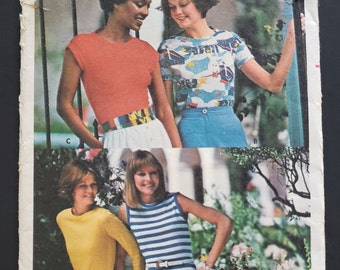 Misses T-Shirts for Stretch Knits Butterick 4762 Sewing Pattern 1970s Size 8 UNCUT