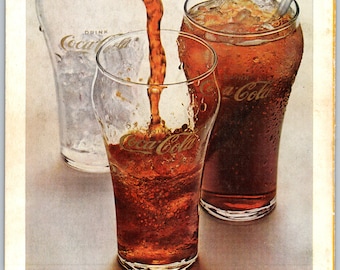 1963 Coke VINTAGE PRINT AD Refreshing New Feeling Coca Cola Glasses Advertisement 6.75 x 10 Collectible Mini Poster