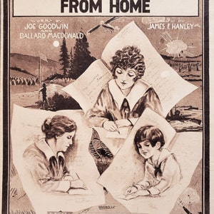 Three Wonderful Letters from Home 1918 Antique Sheet Music Joe Goodwin Ballard MacDonald James Hanley WWI Era Cover Art by Barbelle