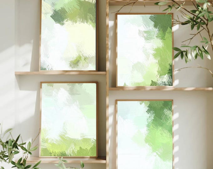 Featured listing image: Green Brush Strokes Digital Poster Set