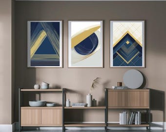 Blue & Gold Abstract Downloadable Prints – Set of 3
