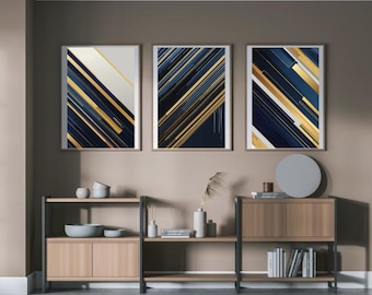 Golden Blues – Digital Abstract Art Set of 3 Downloadable Prints