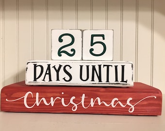 25 Days Until Christmas Countdown, Wooden countdown cubes,