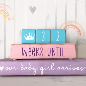 Pregnancy Countdown, 40 weeks Baby Girl Countdown, Big Sister Countdown, Expecting Wood Blocks, Baby Girl Countdown Purple,