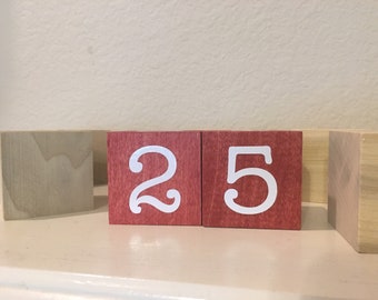 Countdown wooden blocks, Christmas countdown Blocks, 25 days countdown cubes, 1 1/4”  1 1/2”  and 2” wooden blocks,