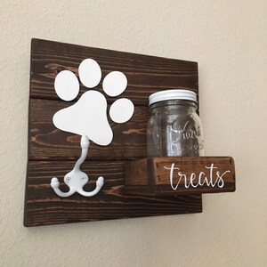 Dog leash holder, Wooden leash hanger, Mason Jar Leash hook image 4