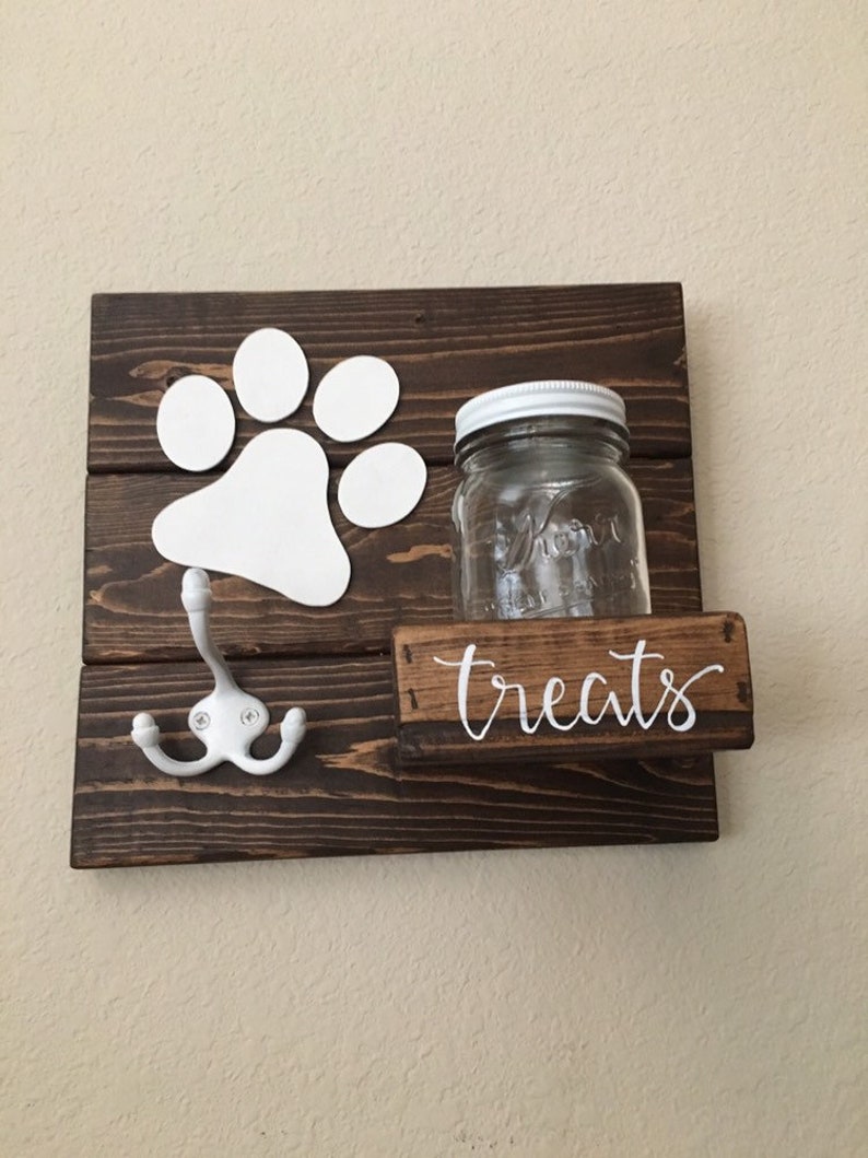 Dog leash holder, Wooden leash hanger, Mason Jar Leash hook image 3